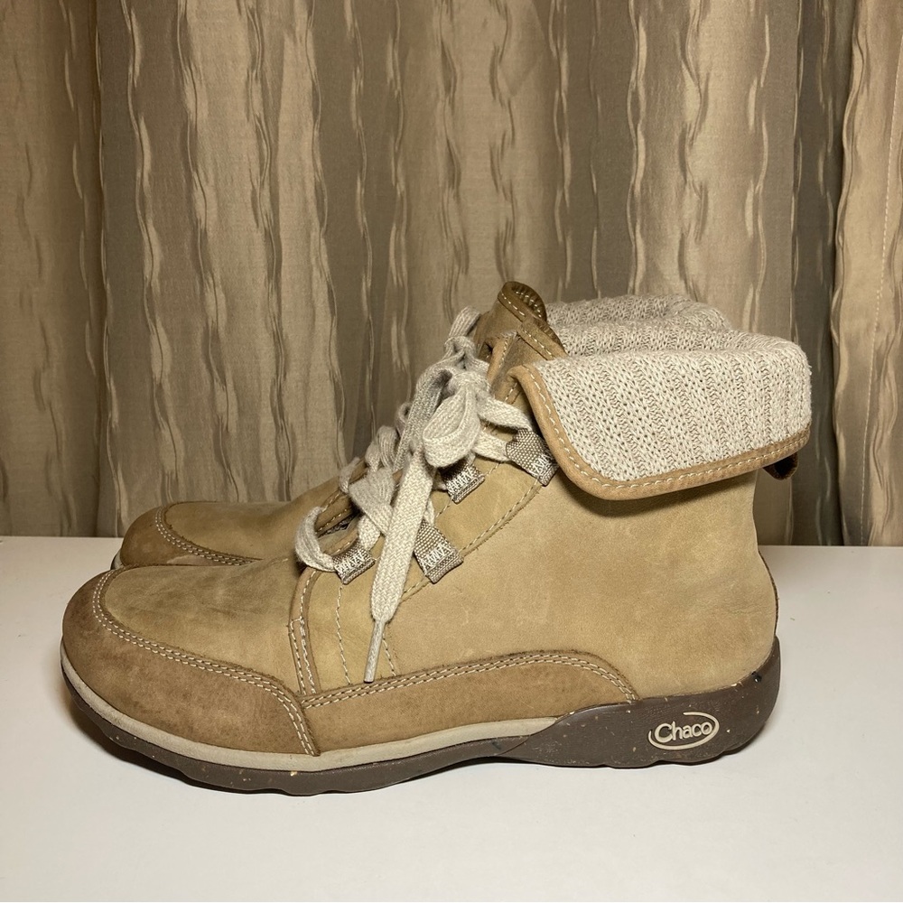 Chaco Barbary Women's 8.5 Ankle Mink Tan Brown JA106806 Fold Over Knit Cuff